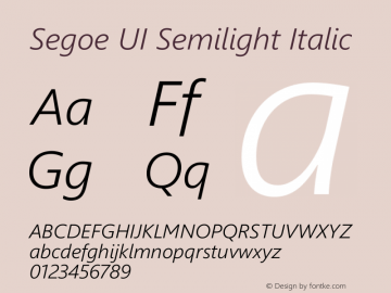 Segoe UI Semilight Italic Version 5.32图片样张