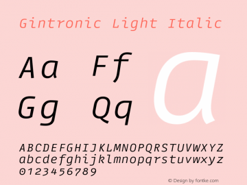 Gintronic-LightItalic Version 1.1 | wf-rip DC20180615图片样张