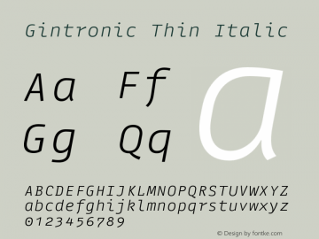 Gintronic-ThinItalic Version 1.1 | wf-rip DC20180615图片样张