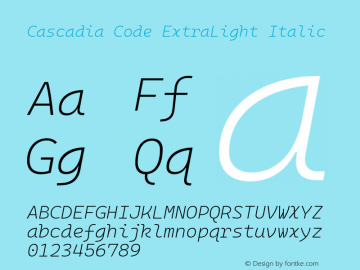 Cascadia Code ExtraLight Italic Version 2111.001图片样张