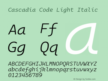 Cascadia Code Light Italic Version 2111.001; ttfautohint (v1.8.4)图片样张
