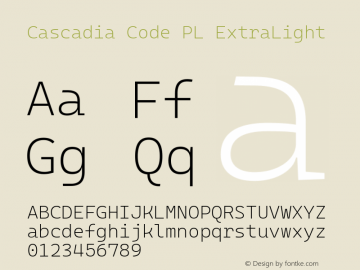 Cascadia Code PL ExtraLight Version 2111.001; ttfautohint (v1.8.4)图片样张