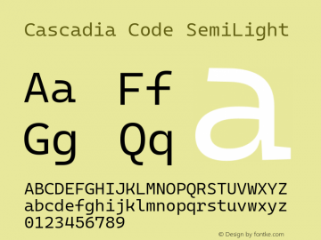 Cascadia Code SemiLight Version 2111.001; ttfautohint (v1.8.4)图片样张