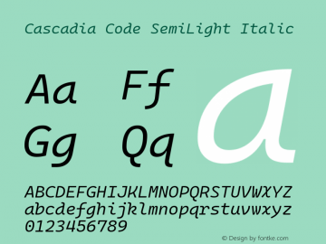 Cascadia Code SemiLight Italic Version 2111.001; ttfautohint (v1.8.4)图片样张
