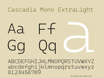 Cascadia Mono ExtraLight Version 2111.001图片样张