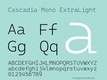 Cascadia Mono ExtraLight Version 2111.001; ttfautohint (v1.8.4)图片样张