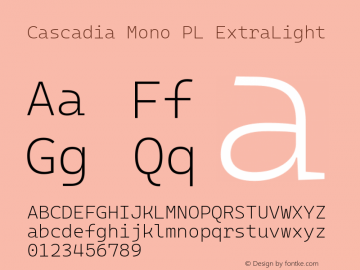 Cascadia Mono PL ExtraLight Version 2111.001; ttfautohint (v1.8.4)图片样张