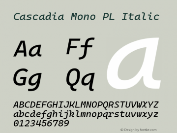 Cascadia Mono PL Italic Version 2111.001; ttfautohint (v1.8.4)图片样张