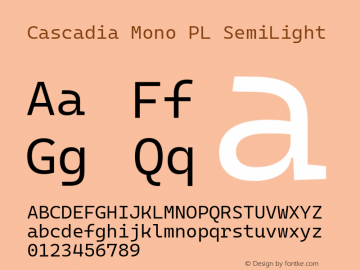 Cascadia Mono PL SemiLight Version 2111.001; ttfautohint (v1.8.4)图片样张