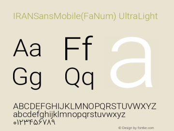 IRANSansMobile(FaNum) UltraLight Version 4.00 December 2, 2015图片样张