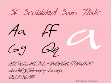 SF Scribbled Sans Italic Version ver 1.0; 1999. Freew图片样张