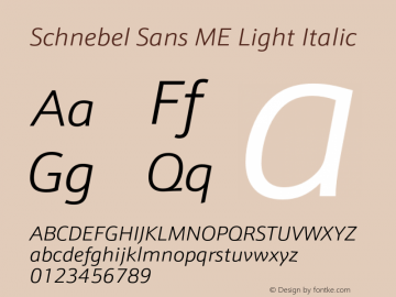 SchnebelSansME-LightItalic Version 1.000;PS 1.00;hotconv 1.0.57;makeotf.lib2.0.21895图片样张