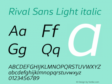 Rival Sans Light italic Version 1.001;PS 001.001;hotconv 1.0.88;makeotf.lib2.5.64775图片样张