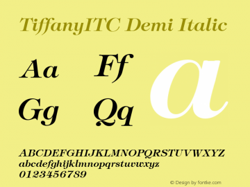 TiffanyITC Demi Italic Version 001.000 Font Sample
