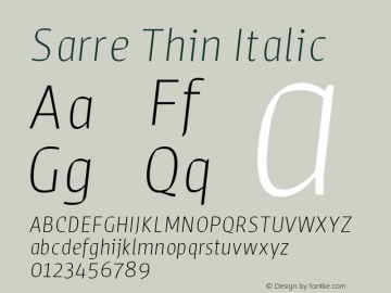 Sarre Thin Italic Version 1.000 | web-ttf图片样张