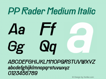 PP Rader Medium Italic Version 1.000图片样张