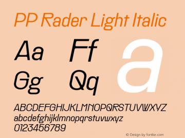 PP Rader Light Italic Version 1.000图片样张
