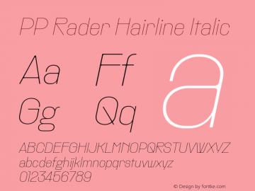 PP Rader Hairline Italic Version 1.000图片样张