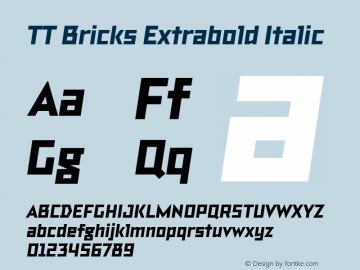 TT Bricks Extrabold Italic Version 1.010; ttfautohint (v1.5) -l 8 -r 50 -G 0 -x 0 -D latn -f none -m 