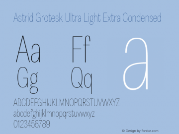 Astrid Grotesk UltraLight ExtraCondensed Version 2.000图片样张