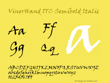 VinerHand ITC Semibold Italic Version 003.001 Font Sample
