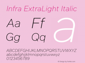 Infra ExtraLight Italic Version 1.00, build 10, g2.6.1 b1204, s3图片样张