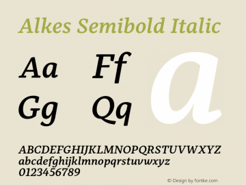 Alkes Semibold Italic Version 1.000;hotconv 1.0.109;makeotfexe 2.5.65596图片样张