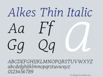 Alkes Thin Italic Version 1.000; ttfautohint (v1.8)图片样张