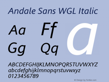 Andale Sans WGL Italic Version 3.01图片样张