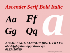 Ascender Serif Bold Italic Version 1.00图片样张