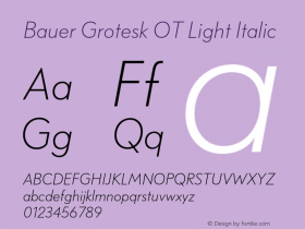 Bauer Grotesk OT Light Italic Version 7.700, build 1040, FoPs, FL 5.04图片样张