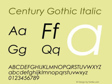 Century Gothic Italic Version 1.00图片样张