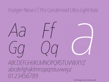 Frutiger Neue LT Pro Cn UltLt Italic Version 1.00图片样张