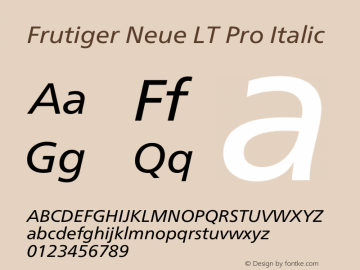 Frutiger Neue LT Pro Regular Italic Version 1.00图片样张