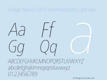 Frutiger Neue LT W1G Cn UltLt Italic Version 1.20图片样张