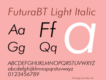 FuturaBT Light Italic Version 3.10, build 19, s3图片样张