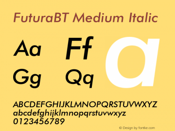 FuturaBT Medium Italic Version 3.10, build 19, s3图片样张