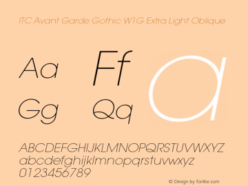 ITC Avant Garde W1G XLt Italic Version 2.000 Build 1000图片样张