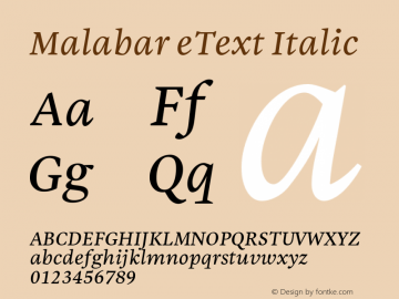Malabar eText Italic Version 1.00图片样张