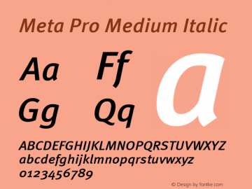 Meta Pro Medium Italic Version 7.600, build 1027, FoPs, FL 5.04图片样张