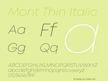 Mont Thin Italic Version 1.003;PS 001.003;hotconv 1.0.88;makeotf.lib2.5.64775图片样张