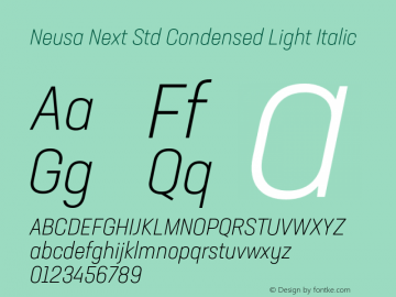 Neusa Next Std Condensed Light Italic Version 1.002;PS 001.002;hotconv 1.0.88;makeotf.lib2.5.64775图片样张