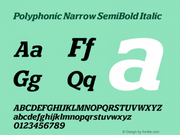 Polyphonic Narrow SemiBold Italic Version 1.000;PS 001.000;hotconv 1.0.88;makeotf.lib2.5.64775图片样张