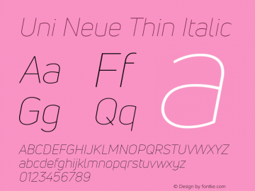 UniNeueThin-Italic Version 1.0图片样张