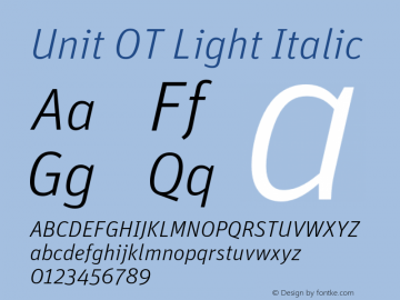 Unit OT Light Italic Version 7.600, build 1027, FoPs, FL 5.04图片样张
