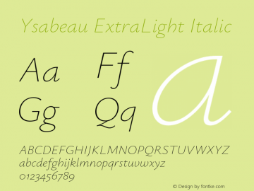 Ysabeau ExtraLight Italic Version 0.025图片样张