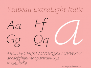 Ysabeau ExtraLight Italic Version 0.025;FEAKit 1.0图片样张