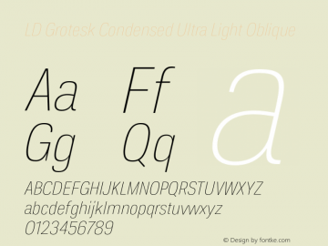 LD Grotesk Condensed Ultra Light Oblique Version 6.002图片样张