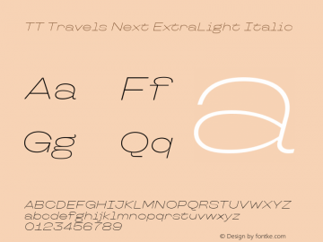 TT Travels Next ExtraLight Italic Version 1.00图片样张