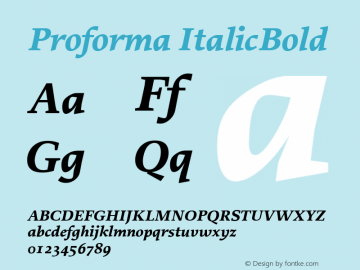 Proforma ItalicBold Version 001.000 Font Sample